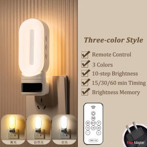 2024 Creative Bedhead LED Insertion Night Light 360 ° Rotating Timer Remote Control 3-color Soft Light Night Light Corridor Bathroom Bedroom Bedhead Night Light