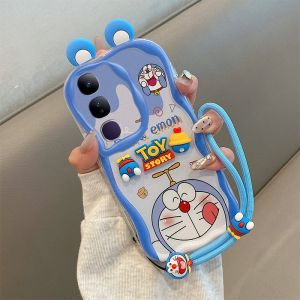 เคสโทรศัพท์ VIVOV50Lite VIVO Y39 V50 Lite 5G 4G หลากสีน่ารักดีไซน์หู3D เคสการ์ตูนพร้อมสายคล้องตุ๊กตาฤดูร้อน Sweatproof กรอบด้านหลังซิลิโคนนิ่ม