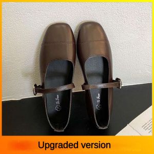 Silver Doll Shoes for Women Shallow Mouth Elegant Mary Jane Shoes Small Leather Shoes Round Toe Slip-on Shoes