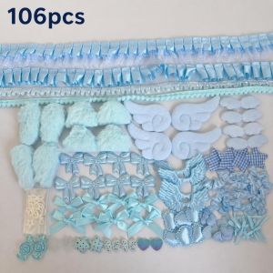 OUREAL 106pcs/set Tai thú bông Bộ dụng cụ trang trí túi Ita Ruy băng ren Bùa hộ mệnh cánh chim Bộ dụng cụ trang trí túi xách Ngọt ngào Đồ trang trí hình trái tim Vật liệu thủ công tự làm dành cho người hâm mộ Anime