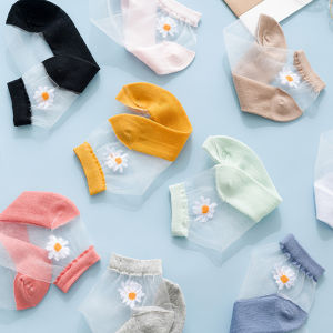 【PrettySet】 10 Đôi Vớ Mùa Hè Lụa Thủy Tinh Pha Lê Thời Trang Cho Nữ Vớ Pha Lê Trong Suốt Miệng Nông Mỏng Hình Hoa Cúc Nhỏ Dễ Thương W29