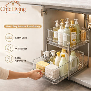 ChicLiving 2/3 Tier Cabinet Organizer Pull-out Shelves Stackable Storage Rack For Cosmetics Clear Pantry Organization
