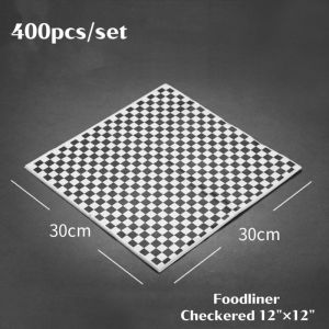 100pcs/set 12*12in Checkered Deli Basket Food Liner Wrap Greaseproof Paper for ChickenWings Burger