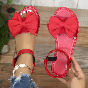 Free Shipping Summer-Style Round-Toe Flat Sandals For Women Featuring A Fashionable Floral And Bow Design