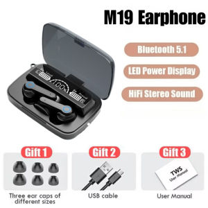 M19 TWS Bluetooth Earbuds LED Display Touch Control Wireless Headphones with Microphone