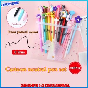 20pcs Cartoon Neutral Pen Ballpen 0.5mm Black Flex Office Flex Stick Office Black Signature Pen Set