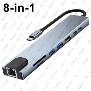 [Bangkok Stock&COD]🚀ดั้งเดิมล่าสุด🚀8 In 1 อะแดปเตอร์ฮับ ฮับ USB Hub Type-C To USB 3 . 0 + HDMI + RJ 45 สําหรับ MacBook For Laptop PD