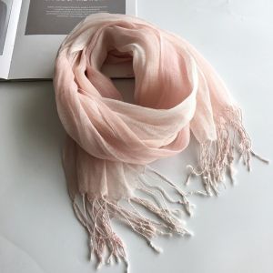 FEELDG Nhẹ Khăn lụa tơ tằm nguyên chất Tua rua Chiều Dài Dài Khăn quàng gradient Thời trang Chống nắng Khăn choàng mùa hè Dành cho phụ nữ