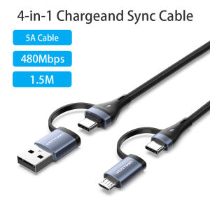 Vention 5A Data Cable Aluminum alloy Cotton Mesh Woven Four in one Charging 100W High-speed Charging USB 2.0 A Male+C Micro-B Male For Xiaomi Samsung laptop Tablet and Mobile Phone