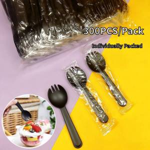 300PCS Disposable Fork Spoon Individually Packed for Fruit Fork Dessert Spoon Cake Fork Disposable Utensils