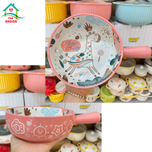 Bộ bát đĩa sứ Hươu Hồng-bộ bát ăn cơm dễ thương màu hồng Decorchén dĩa đáng yêu VuaDecor