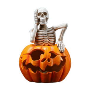 YOUSHI TOP Resin Craft Halloween Skeleton Figurine Creative Glowing Design LED Pumpkin Skull Light Bar Decoration Spooky Ghost Festival Decoration Outdoor Yard