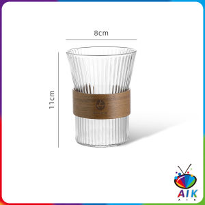 AIK ถ้วยน้ำผลไม้ แล้วใสลายจีบถี่ ถ้วยกาแฟ  ถ้วยนม glass cup