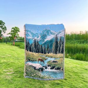 Hantar dari gudang tempatanJacquard landscape tapestry background cloth decorative tapestry outdoor camping blanket sofa cover blanket nap blanket sofa throw
