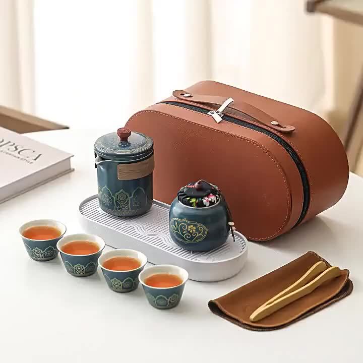 Outdoor Tea Set Suit Portable One Pot Four Cups Ceramic Full Set of Tea ...