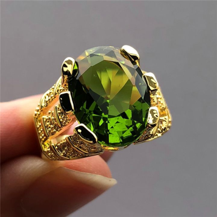 Chengjiao Gorgeous Male Peridot Oval Finger Ring Luxury Big Crystal Zircon  Stone Ring Yellow Gold Color Promise Engagement Rings For Men Lazada PH