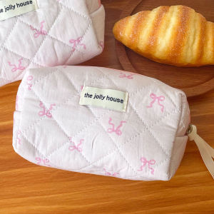 2026 Màu hồng nơ Quilting Phụ nữ Túi mỹ phẩm Dây kéo di động Trang điểm Du lịch Tổ chức Nữ Túi xách Túi đựng đồ vệ sinh cho các cô gái2026
