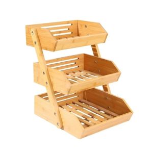 BLACKON 2/3 Tier Bamboo Fruit Basket Removable Multifunctional Countertop Fruit Holder Sturdy Space-saving Vegetable Storage Rack Living Room