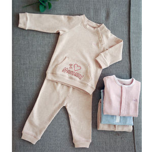 Bộ quần áo thu đông dài tay raglan cài chéo Melange Cotton cao cấp HAKI BC005 + Set sơ sinh hàng xuất khẩu cho bé từ 6 tháng tới 3 tuổi (6-15kg) đồ bộ cho bé trai bé gái