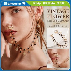 Punk Earring with Nose Ring Body Jewelry Fashion Metal Nose Clip Cool Imitation Crystal Long Chain Tassel Nose Clip Women