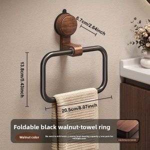 New Bathroom Towel Rack Vintage Walnut Wood Waterproof Bathroom Towel Holder with Suction Cup Mount Wall-Mounted Towels Ring2026