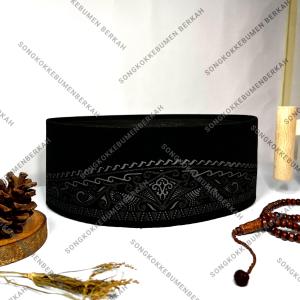 Songkok Batik Hitam motif baru tinggi Normal (9 cm) + Ada Dus Setiap Peci