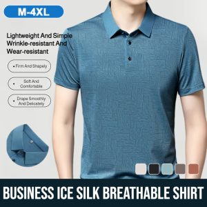 Business Ice Silk Breathable Fashion Shirt Simple Dri-Fit Mens Formal Casual Polo Shirt Leisure Sport Mens Basic Tops M-4xl