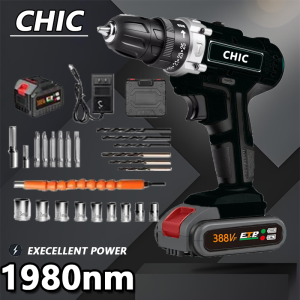 CHIC Pengeboran listrik Pengeboran Impact Listrik Pengeboran nirkabel Pengeboran listrik 2 Baterai Impact Wireless Pengeboran baterai dinding beton