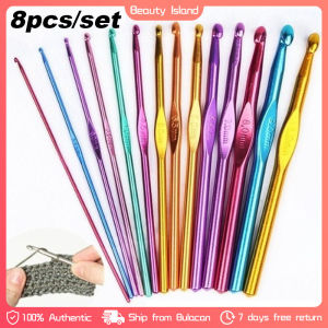 8Pcs 2-5.5mm Different Size Colored Aluminum Crochet Hooks Needles Set Tools Crochet Needle for Weaving and Knitting Tool