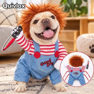 Funny Chucky Deadly Doll Pet Costume For Dog Cat Halloween Party Cosplay Clothes With Wig Knife Adjustable Wear