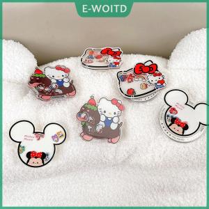 【E-WOITD】 Finger Grip Magnetic Phone Stand Cute Hello Kitty Airbag Phone Holder Lazy Desktop Folding Bracket For IPhone Samsung Xiaomi