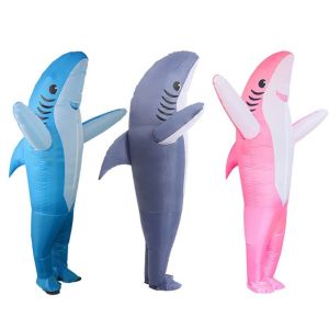 JOMEY Cute Shark Inflatable Suit Full Body Jumpsuit Battery Box Blow Up Shark Suit Funny Blower Included Halloween Costume Kids/Adult