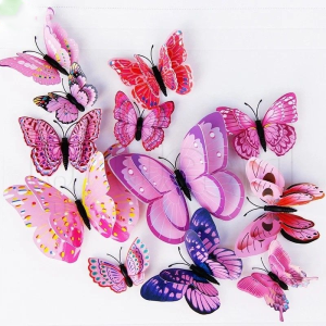 12Pcs Double layer 3D Butterfly Wall Sticker on the wall Home Decoration Magnet Fridge stickers