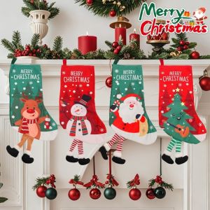 Christmas Stocking Gift Bag Hanging Decoration Santa Bear Elk Snowman Xmas Tree Felt Fabric Fireplace Home Decor