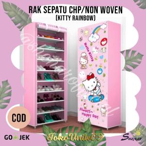 Rak Sepatu Portable Bongkar Pasangg shenar Karakter Non Woven Susun 10 Tingkat RS 10 CHP - KITTY RAINBOW