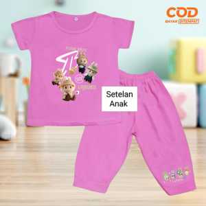 Setelan Kaos dan Celana panjang anak usia 1-8 tahun Edisi Basic Labubu bahan Babyterry Terbaru
