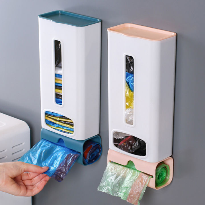 Plastic Bag Dispenser Wall Mounted Garbage Bag Storage Box Kitchen ...