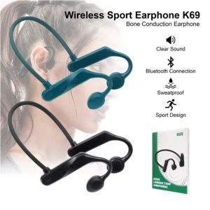 Wireless K69 Hitam Bluetooth 5.0 TWS Headphone Bone Conduction Earphone Konduksi Tulang Tahan Air Headset Pengurang Kebisingan -Black