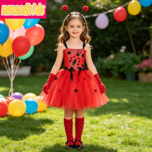 11.11 Sequined Red Insect Fancy Tutu Outfit Decorated Dark Dot Patterns Great for Outdoor Parades and Birthday Role Play Gatherings h2610