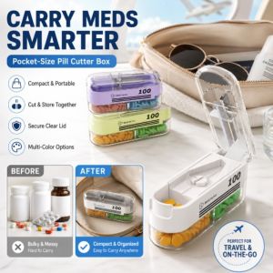 Pill Box Medicine Organizer Portable Tablet Splitter Quarter Cutter Precision Pill Splitter Storage Box Travel Medicine Case