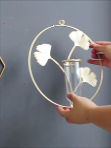 Treo tường lọ trồng cây với kim loại khung lá bạch quả đứng Ống nghiệm thủy tinh hình học trồng thủy canh Terrarium