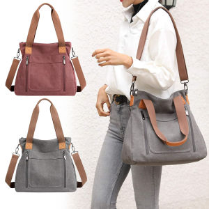 Women Canvas Shoulder Bags Casual Fashion Large Capacity Cross-body Bag Vintage Multi-pocket Handbags