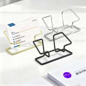 C52344 Iron Business Card Holder Minimalist Tabletop Metal Name Card Rack Space Saving Sturdy Desk Card Stand Office Desk