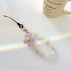 JJT Cute Daisy Flower Beaded Phone Strap with Pastel Colorful Beads Handmade Charm for Women and Men
