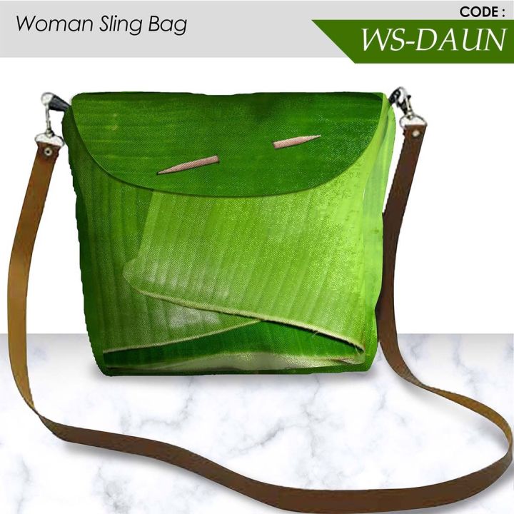 TAS SELEMPANG WANITA, MOTIF UNIK, TAS DAUN