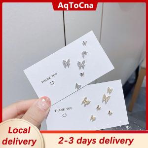 [COD] AqToCna Ship within 24 hours 6Pcs set Simple Crystal Stud Earring Set For Women Butterfly Zircon Earrings Girl Party Wedding Engagement Jewelry Accessories