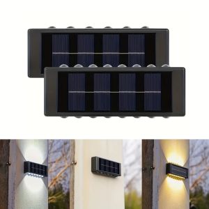 GLOBECART 2pcs 16 LED Solar Lights Up and Down Lighting Convex Mirror Ambient Wall Lights High Quality White Warm Light Wall Washer Light Outdoor