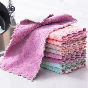 Kitchen Dishcloth Double-Sided Two-Color Dishcloth Water-Absorbent Dishcloth Oil-Free Lazy Dishcloth Thickened 100% Clean Cloth
