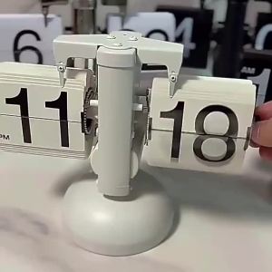 [OKLIFE. SG]Automatic Flip Page Desk Clock - R Industrial Style with Solid Wood Base for Bedroom & Office