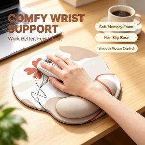 Ergonomic Round Mouse Pad with Memory Foam Wrist Rest Non Slip Rubber Comfort Mouse Mat for Office